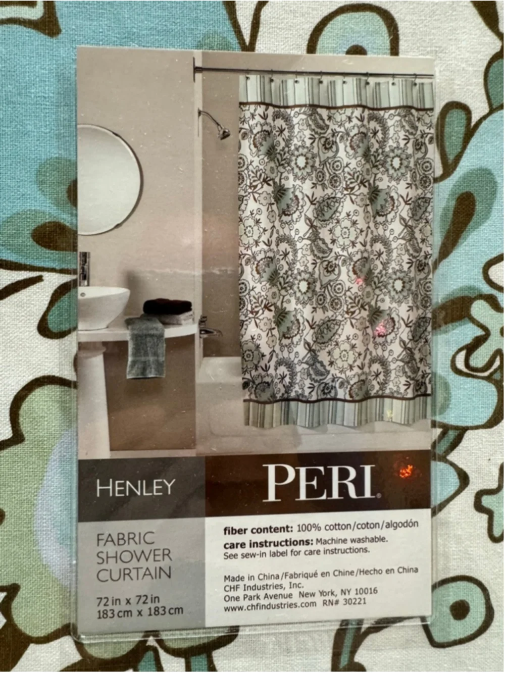 PERI Fabric 100% Cotton Shower Curtain Standard White Blue Floral 72x72